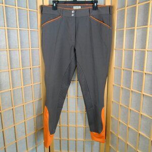 Dover Saddlery Wellesley Tech Full-Seat Breeches  Orange Gray Size 34